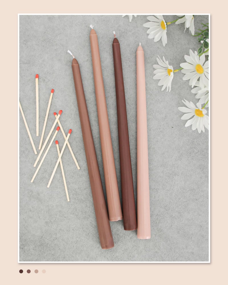 Viyffo Brown Taper Candles 4 Pack Unscented 12 Inch Tapered Candle Sticks 8 Hours Burn Time Smokeless  Household  Wedding  Party  and Home D?cor Candlesticks - Image 5